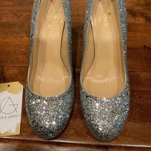 Kate Spade Silver Glitter Round Toe High Heels, Size 7.5 (US) - Picture 1 of 5